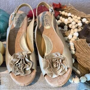 Born Concept Women's Gold Slingback Wedge Sandals with Floral Accent